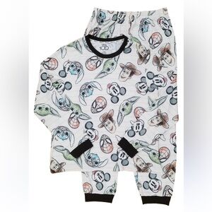 NWT Disney White Character Print Pajama Set with Black Trim